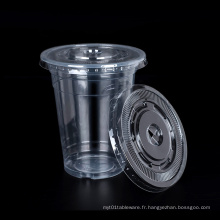 Hautes tasses PP transparentes avec couvercle plat